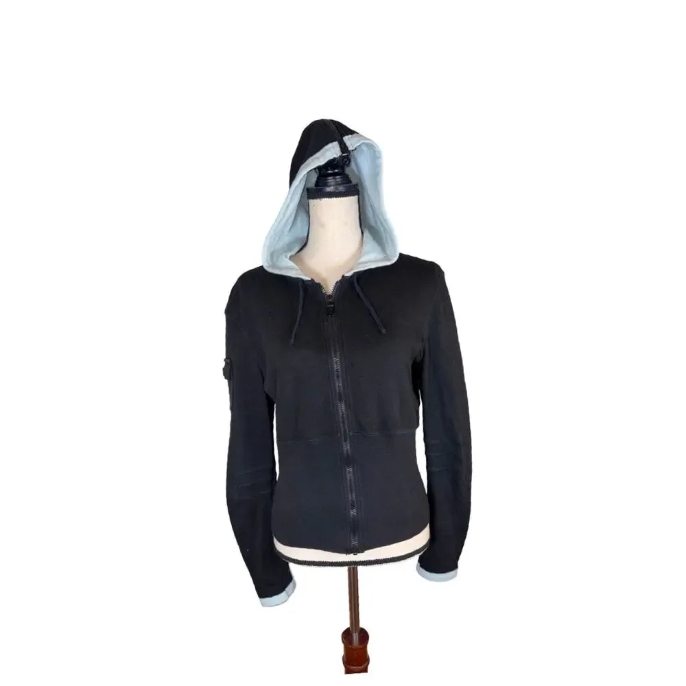 Vintage CHANEL Sports Line 03P Black Blue Trim Full Zip Hoodie   Size: FR 40 / M